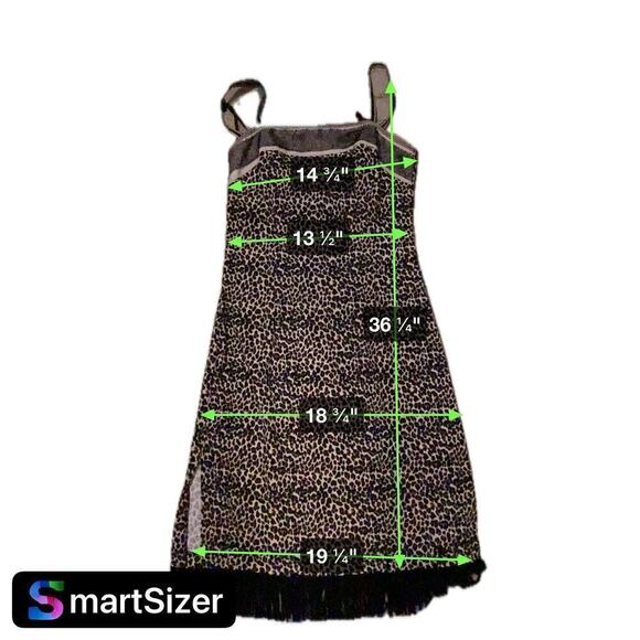 Rampage Vintage Stretch Mini Dress 7 Leopard Fringe Hem 90s Y2K Pinup Wiggle - Picture 3 of 5